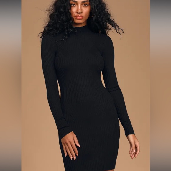 Lulu’s Snug As Can Be Black Ribbed Mock‎ Neck Sweater Dress Women’s Sz XS - Picture 1 of 7